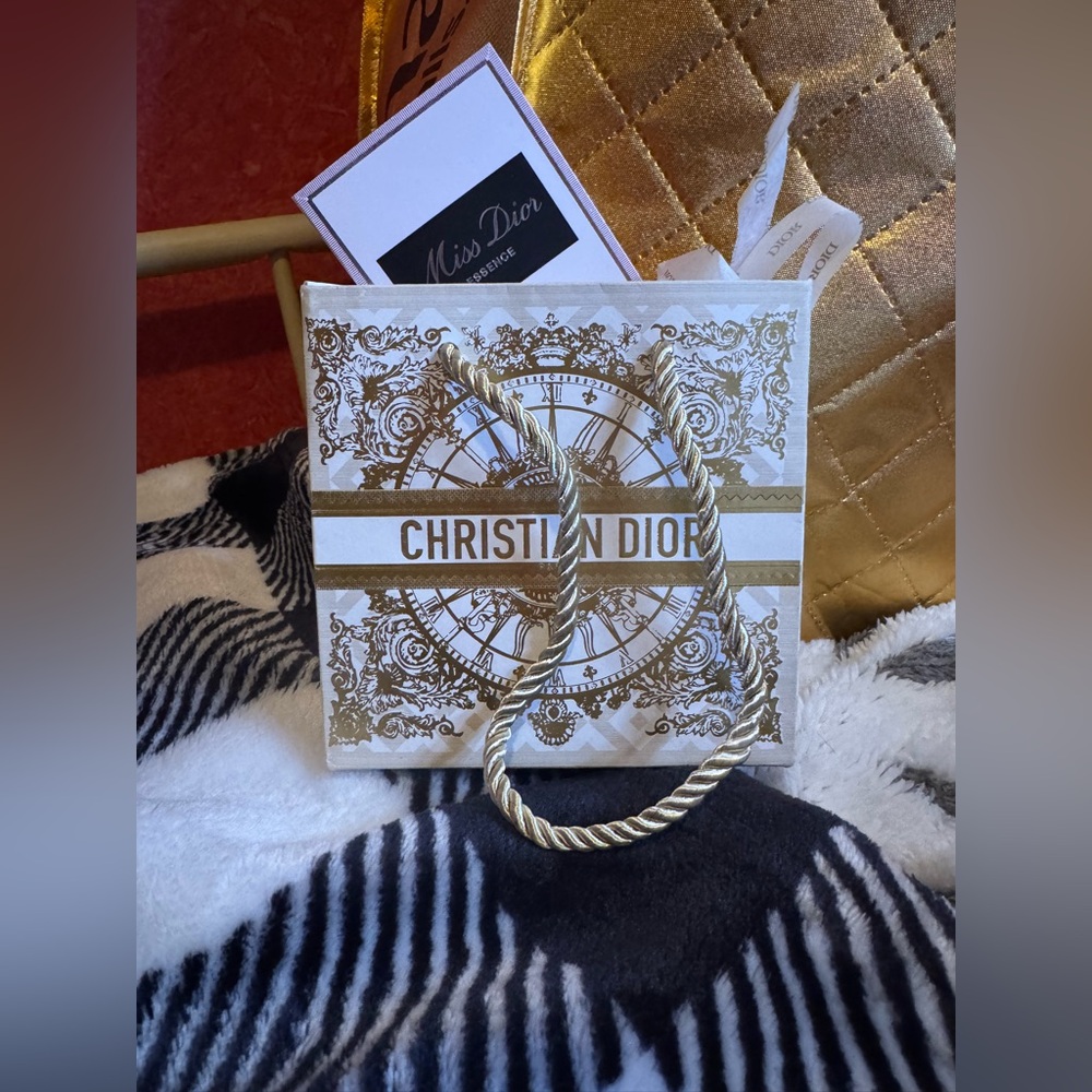 Christian Dior Gold and White Gift Bag With Miss Dior Essence